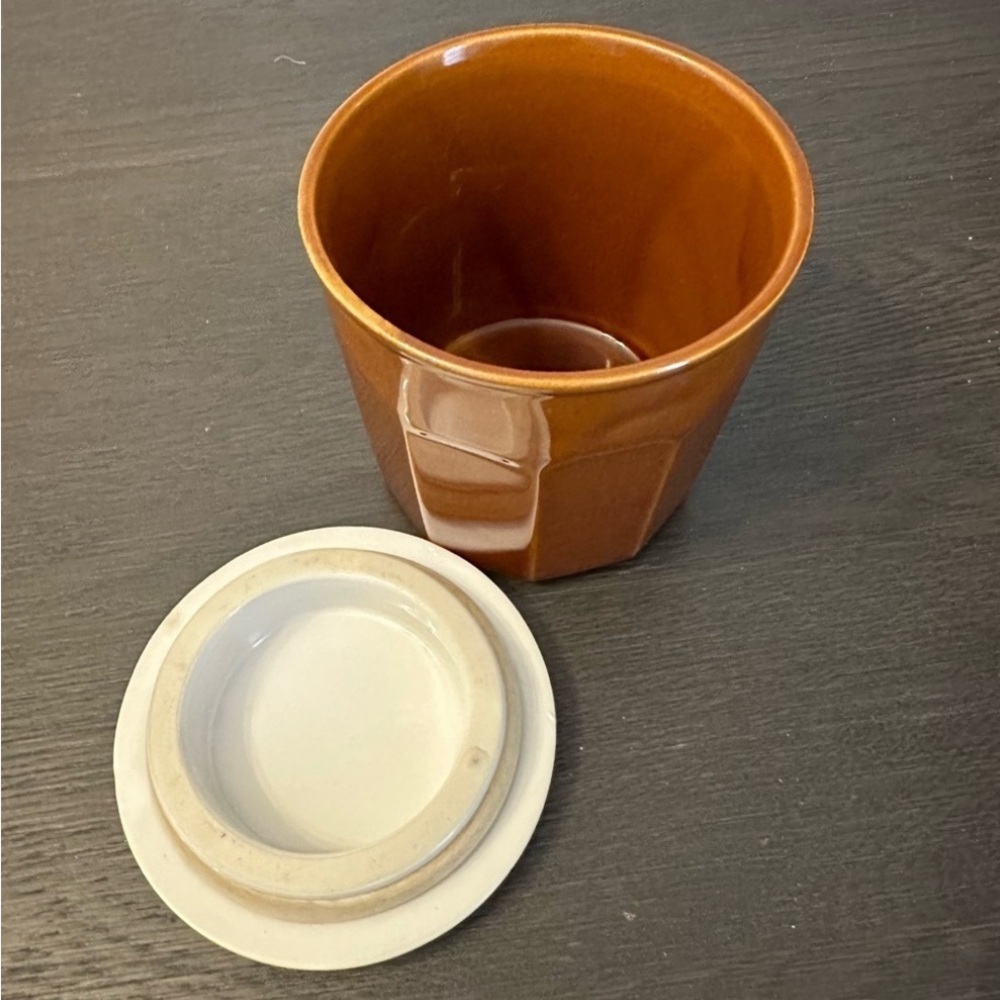 Vintage Plums Preserves Container by Gailstyn Sutton Jam Jar Ceramic Brown White - Picture 3 of 5